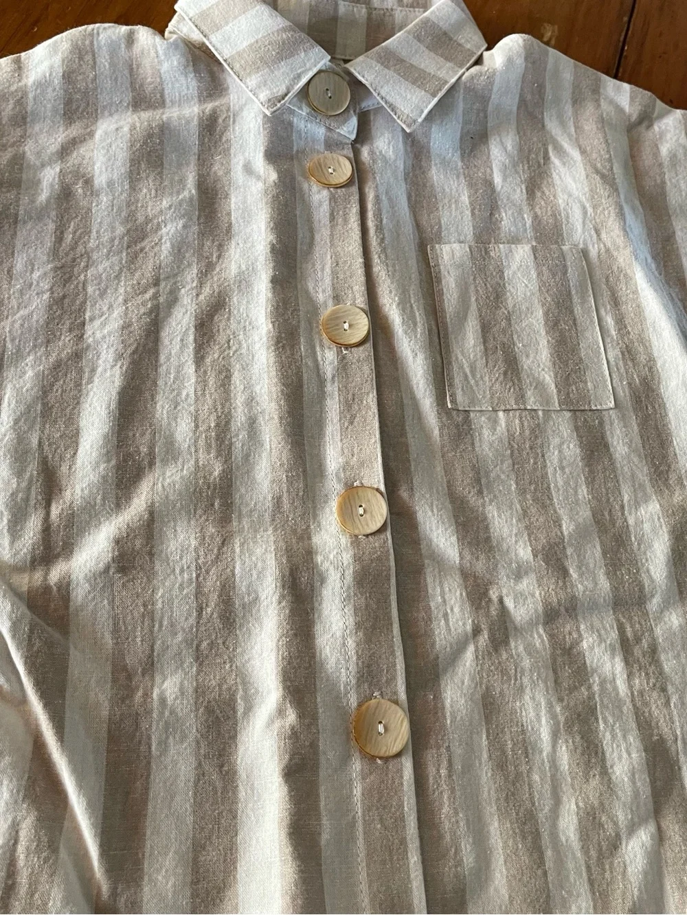 Rylee Cru Striped Button Front Short Set in Cream and Tan